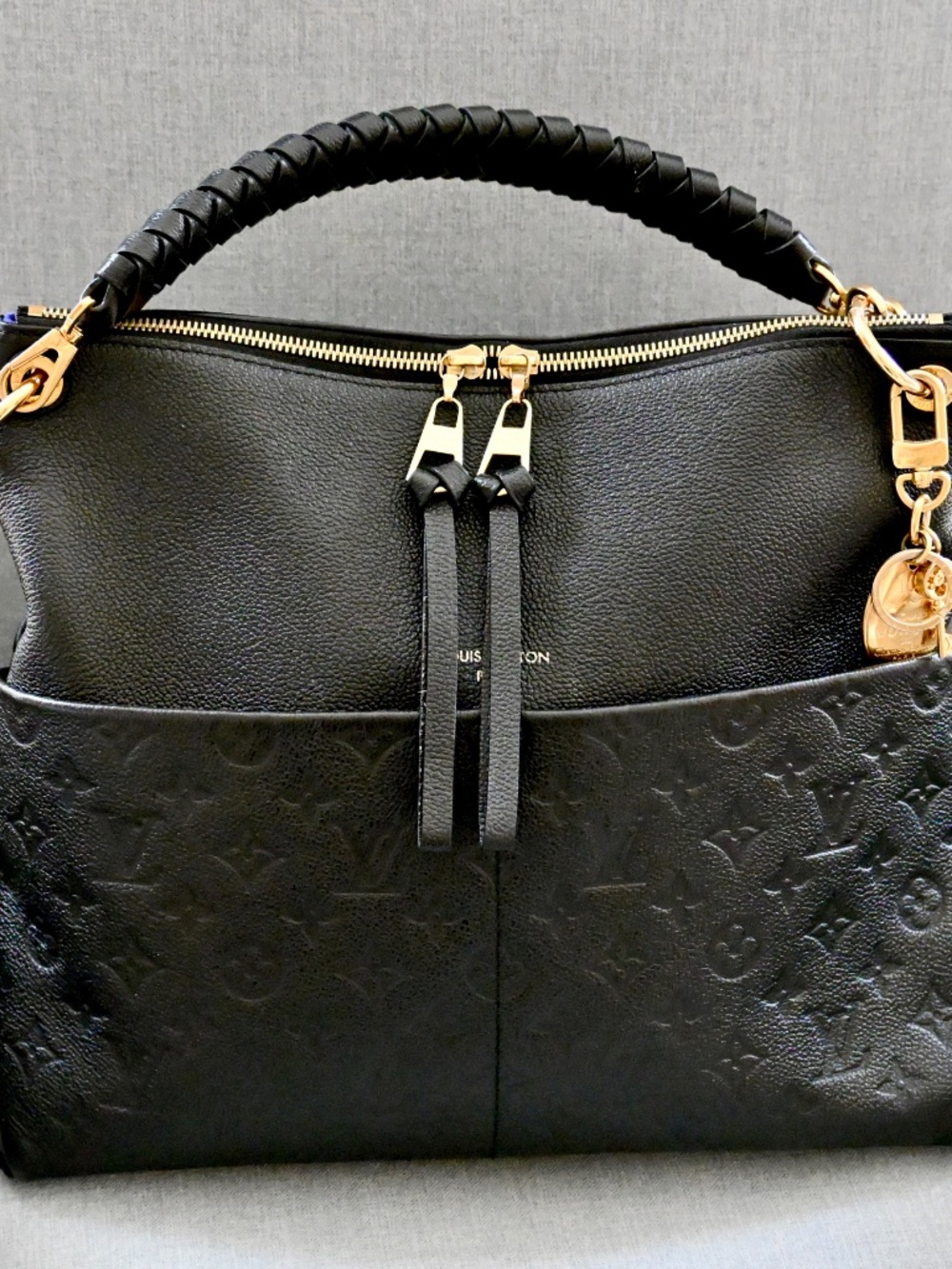 LOUIS VUITTON BLACK MAIDA HOBO BAG w/ VIOLET BLUE INTERIOR & POCKETS - Picture 8 of 14